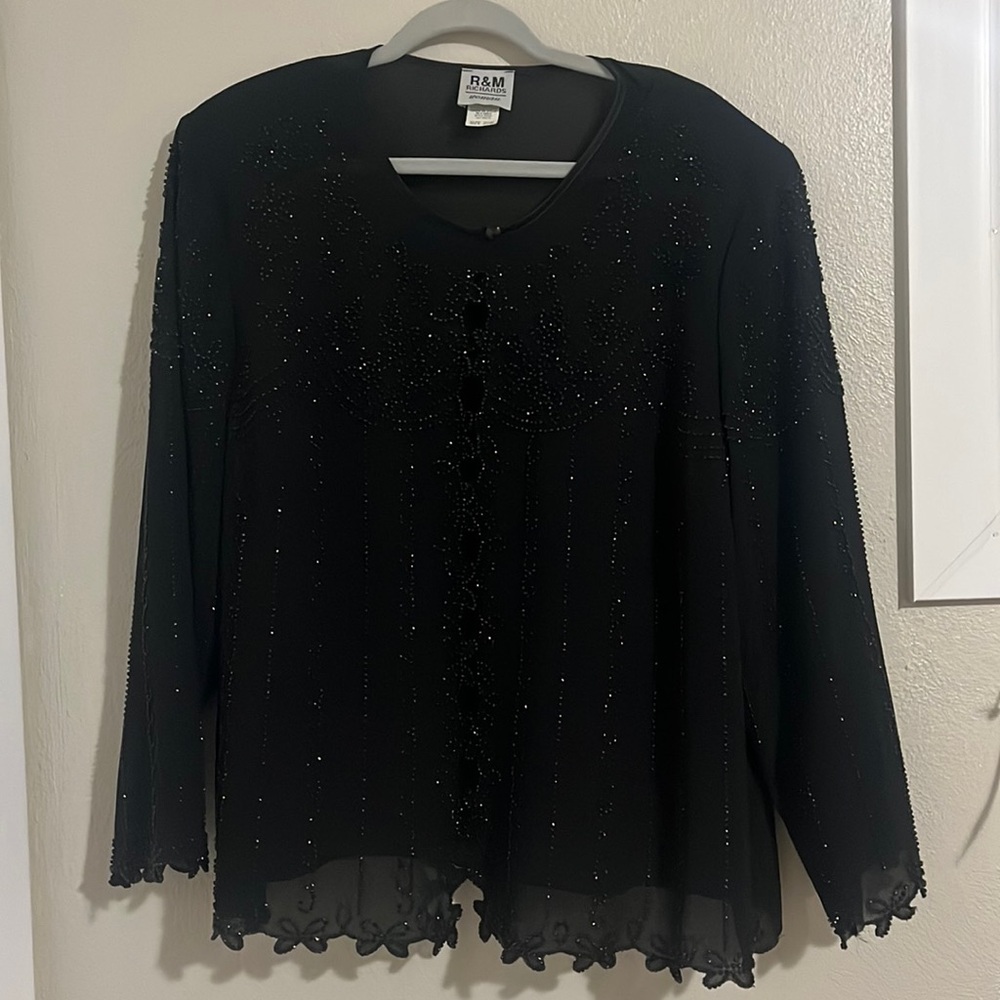 Vintage Black Beaded Sheer Blouse/Cardigan